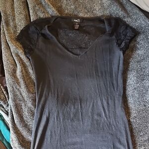 Forever 21 Black V-Neck Lace Sleeve Tee